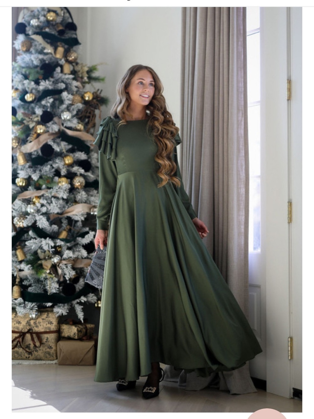 Dainty Jewells Olive Green Long Sleeve Ruffle Shoulder Maxi Dress Madame Monet L